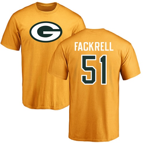 Men Green Bay Packers Gold #51 Fackrell Kyler Name And Number Logo Nike NFL T Shirt->green bay packers->NFL Jersey
